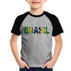 Camiseta Raglan Infantil Bandeira Brasil Letras - Foca na Moda