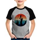 Camiseta Raglan Infantil Basquete Vintage Sunset - Foca na Moda