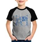 Camiseta Raglan Infantil Bateria Música (azul) - Foca na Moda