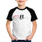 Camiseta Raglan Infantil Batimentos Cardíacos Corrida Coração - Foca na Moda