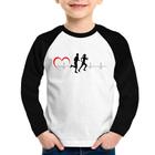 Camiseta Raglan Infantil Batimentos Cardíacos Corrida Coração Manga Longa - Foca na Moda