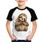 Camiseta Raglan Infantil Bicho Preguiça Coração - Foca na Moda