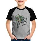 Camiseta Raglan Infantil Bicicleta Cesto de Flores - Foca na Moda