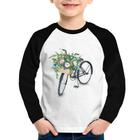 Camiseta Raglan Infantil Bicicleta Cesto de Flores Manga Longa - Foca na Moda