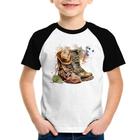 Camiseta Raglan Infantil Botas e Chapéu Retrô - Foca na Moda