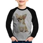 Camiseta Raglan Infantil Cachorro Chihuahua Manga Longa - Foca na Moda