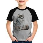 Camiseta Raglan Infantil Cachorro Husky Siberiano - Foca na Moda
