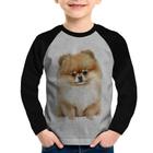 Camiseta Raglan Infantil Cachorro Spitz Alemão Lulu da pomerânia Manga Longa - Foca na Moda