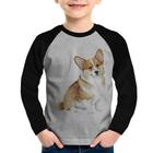 Camiseta Raglan Infantil Cachorro Welsh Corgi Pembroke Manga Longa - Foca na Moda