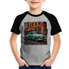 Camiseta Raglan Infantil Carro retrô na cidade - Foca na Moda