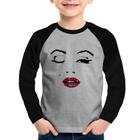 Camiseta Raglan Infantil Cílios Boca Olhos Piscando Manga Longa - Foca na Moda