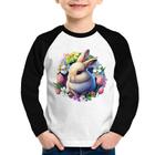 Camiseta Raglan Infantil Coelhinho e flores Manga Longa - Foca na Moda