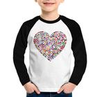 Camiseta Raglan Infantil Coração Bandeiras Manga Longa - Foca na Moda