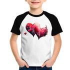 Camiseta Raglan Infantil Corações Flores - Foca na Moda