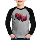 Camiseta Raglan Infantil Corações Flores Manga Longa - Foca na Moda