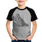 Camiseta Raglan Infantil Coruja Traços - Foca na Moda