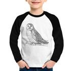 Camiseta Raglan Infantil Coruja Traços Manga Longa - Foca na Moda