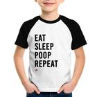 Camiseta Raglan Infantil Eat, Sleep, Poop, Repeat - Foca na Moda