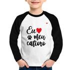 Camiseta Raglan Infantil Eu amo meu catioro Manga Longa - Foca na Moda