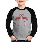 Camiseta Raglan Infantil Flamingos coração Manga Longa - Foca na Moda