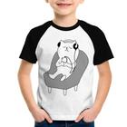 Camiseta Raglan Infantil Gatinho Ouvindo Música - Foca na Moda