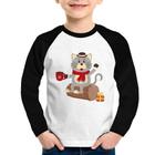 Camiseta Raglan Infantil Gatinho Simpático Manga Longa - Foca na Moda