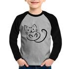 Camiseta Raglan Infantil Gatinho Traços Manga Longa - Foca na Moda