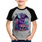 Camiseta Raglan Infantil Gato Gótico Arte - Foca na Moda