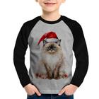 Camiseta Raglan Infantil Gato Natalino Manga Longa - Foca na Moda