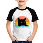 Camiseta Raglan Infantil Gato Vintage Sunset - Foca na Moda