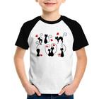 Camiseta Raglan Infantil Gatos E Corações - Foca na Moda