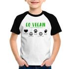 Camiseta Raglan Infantil Go Vegan Símbolos - Foca na Moda