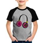 Camiseta Raglan Infantil Headphone Rosa - Foca na Moda