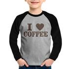 Camiseta Raglan Infantil I Love Coffee Manga Longa - Foca na Moda