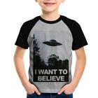 Camiseta Raglan Infantil I Want To Believe - Foca na Moda