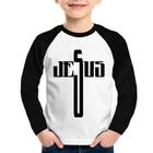 Camiseta Raglan Infantil Jesus Cruz Manga Longa - Foca na Moda