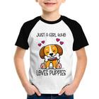 Camiseta Raglan Infantil Just A Girl Who Loves Puppies - Foca na Moda