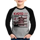 Camiseta Raglan Infantil Kyoto Japan Manga Longa - Foca na Moda