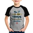 Camiseta Raglan Infantil Meu primeiro dia das crianças (azul) - Foca na Moda