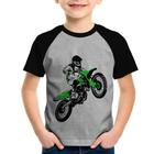 Camiseta Raglan Infantil Motocross Jump Verde - Foca na Moda