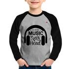 Camiseta Raglan Infantil Music in my head Manga Longa - Foca na Moda