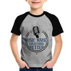 Camiseta Raglan Infantil Music makes everything better - Foca na Moda