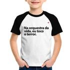 Camiseta Raglan Infantil Na orquestra da vida eu toco o terror - Foca na Moda