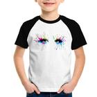 Camiseta Raglan Infantil Olhos Cores Pintura - Foca na Moda