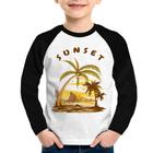 Camiseta Raglan Infantil Sunset Beach Manga Longa - Foca na Moda