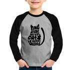 Camiseta Raglan Infantil Time spend with cats is never wasted Manga Longa - Foca na Moda