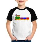 Camiseta Raglan Infantil Trenzinho Colorido - Foca na Moda