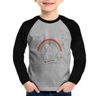 Camiseta Raglan Infantil Unicórnio Arco Íris Manga Longa - Foca na Moda