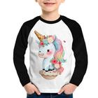 Camiseta Raglan Infantil Unicórnio Bebê Manga Longa - Foca na Moda