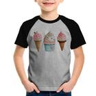 Camiseta Raglan Infantil Unicórnio Sorvete - Foca na Moda